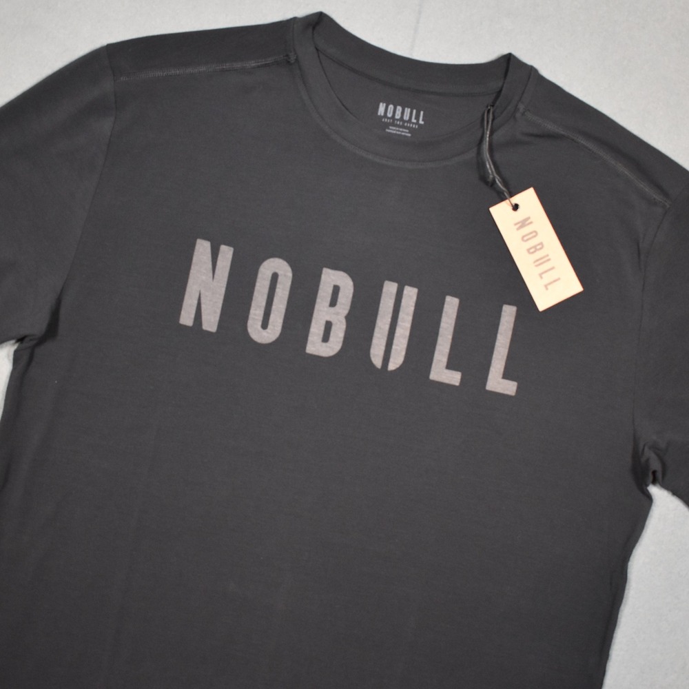 NOBULL Mens Ultrasoft Workout Tee Black Large Chest Logo Gray Performance Slim